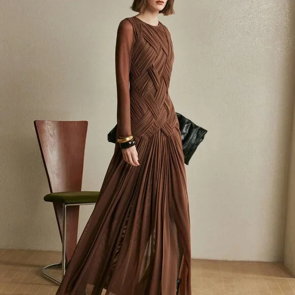 Coffee Brown Elegant Women's Long Dress - Picture 1 of 8